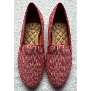 Birdies Shoes Womens 10 The Starling Lipstick Pink Raffia Loafers Preppy Casual